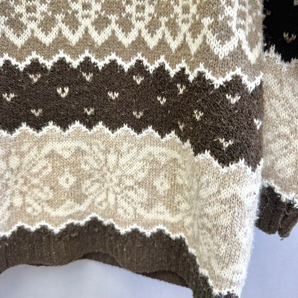 Vintage 90s Basic Editions Brown Fair Isle Mock Neck Sweater Size medium - Picture 12 of 15